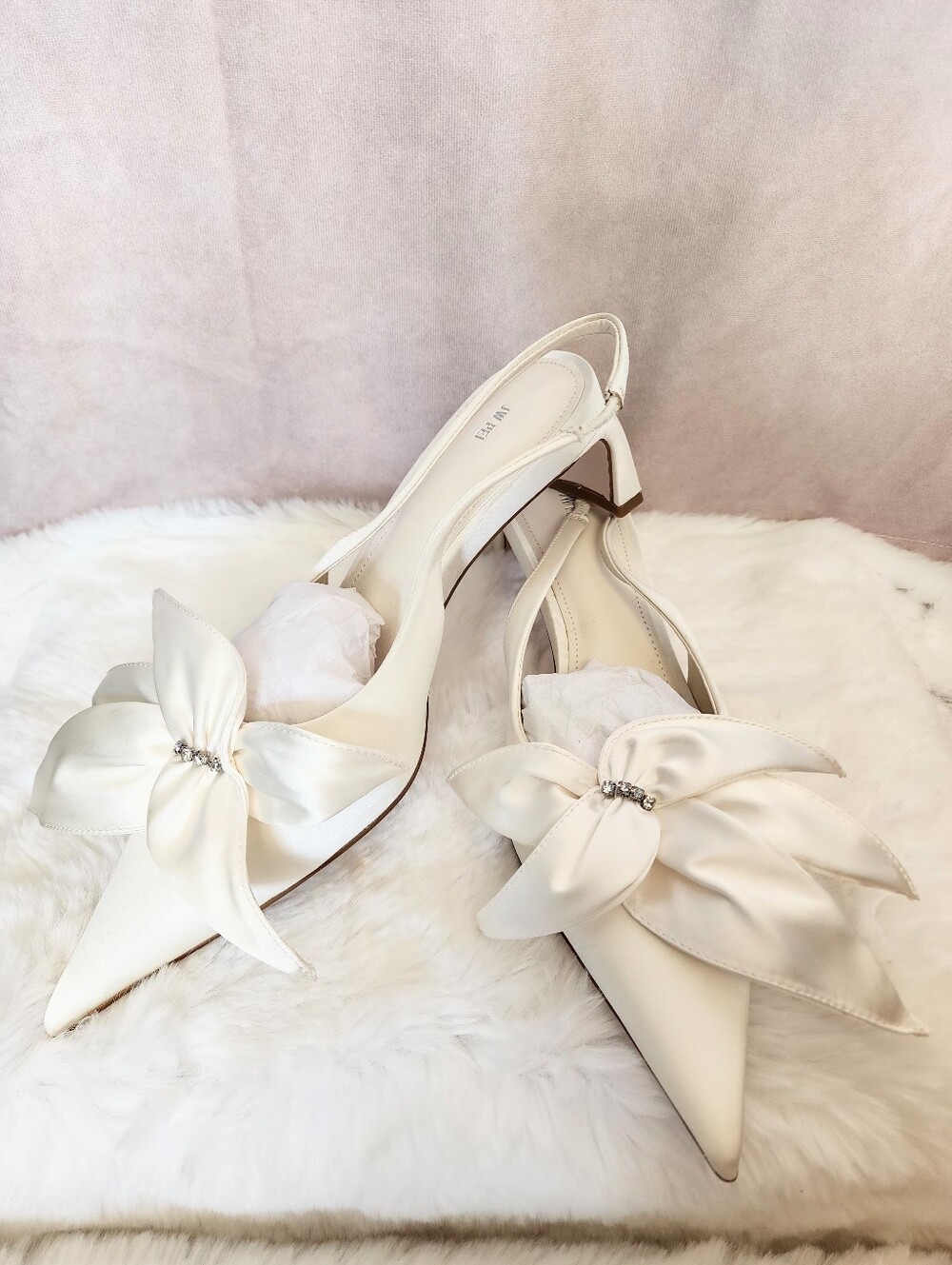 JW PEI Elegant Cream Slingback Pointed-Toe Heels with Bow Size 8.5
